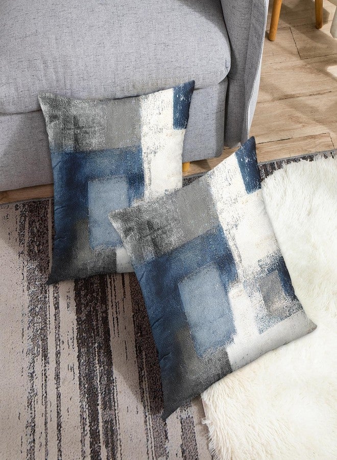 Britimes Throw Pillow Covers Modern Home Art Decor, 18 x 18 Inches Set of 2 Pillow Cases Decorative, Abstract Oil Painting Pillowcases for Bedroom, Living Room, Cushion Couch Sofa, Navy Blue White - Image 4